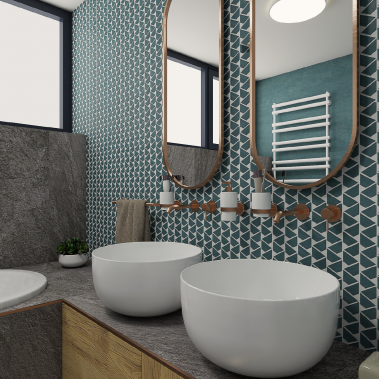 Moderní koupelna DOME - Detailní pohled na umyvadla