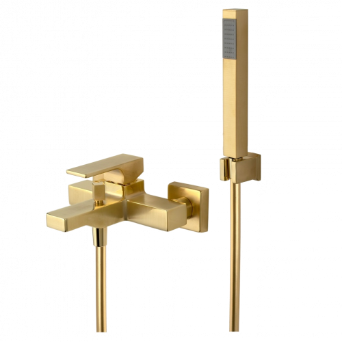 Wall-mounted bath mixer | lever | gold mattte | ABSOLUTE  + hand shower, hose, and holder