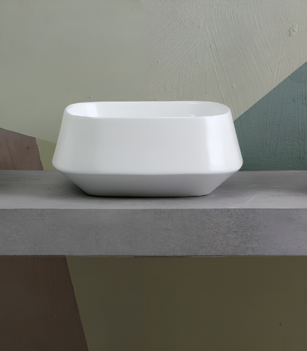 Umývadlo TAO | 420 x 420 x 180 | na dosku | štvorcový so zaoblenými hranami | Biela lesk