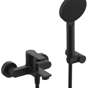 Wall-mounted bath mixer | lever | black mattte | ENERGY  + hand shower, hose, and holder