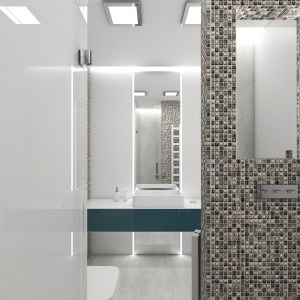 Návrh kúpeľne - Pohľad na umývadlo zo sprchového kútu