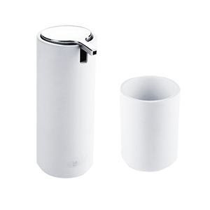 Hygienický set OMI (dávkovač na mydlo a pohárik)| stojaci | biely