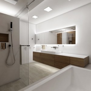 Návrh kúpeľne - Pohľad z vane na umývadlo - nočný
