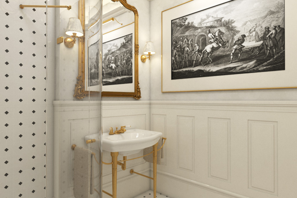 Luxusní koupelna PALACE - Pohľad od toalety - studené svetlo