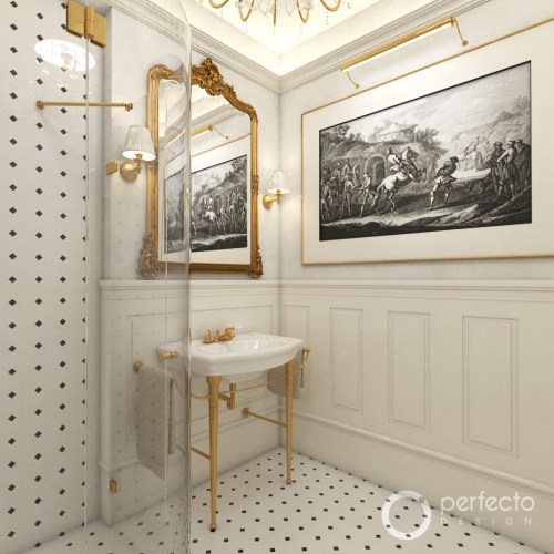 Luxusná koupelna PALACE - Pohľad od toalety - studené svetlo